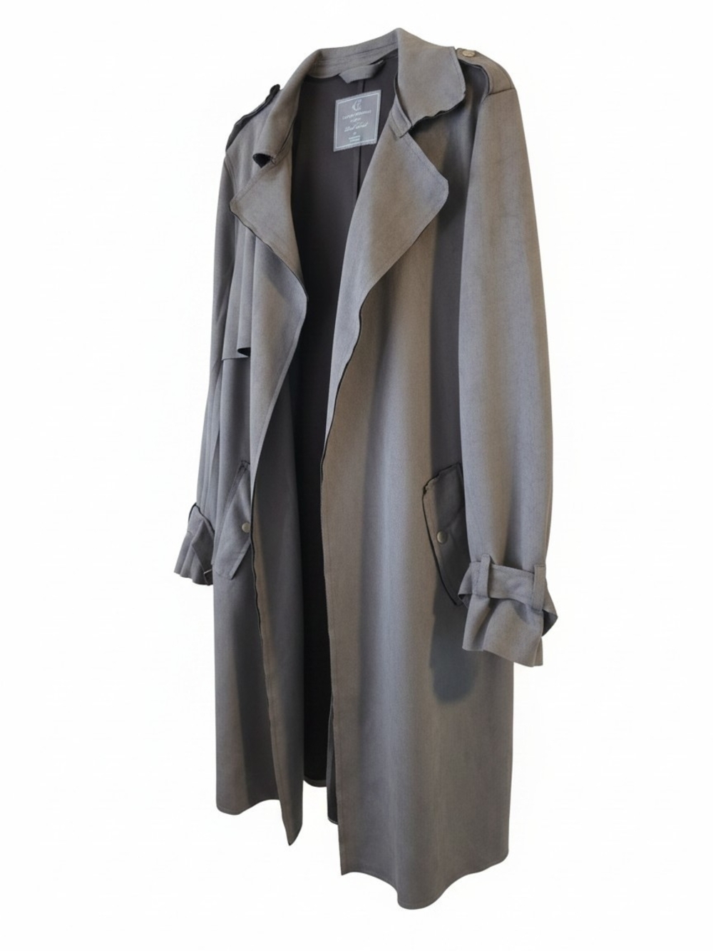 LOVE FOR HUMANITY | Black Label Gray Faux Suede Draped Longline Trench Coat | XL